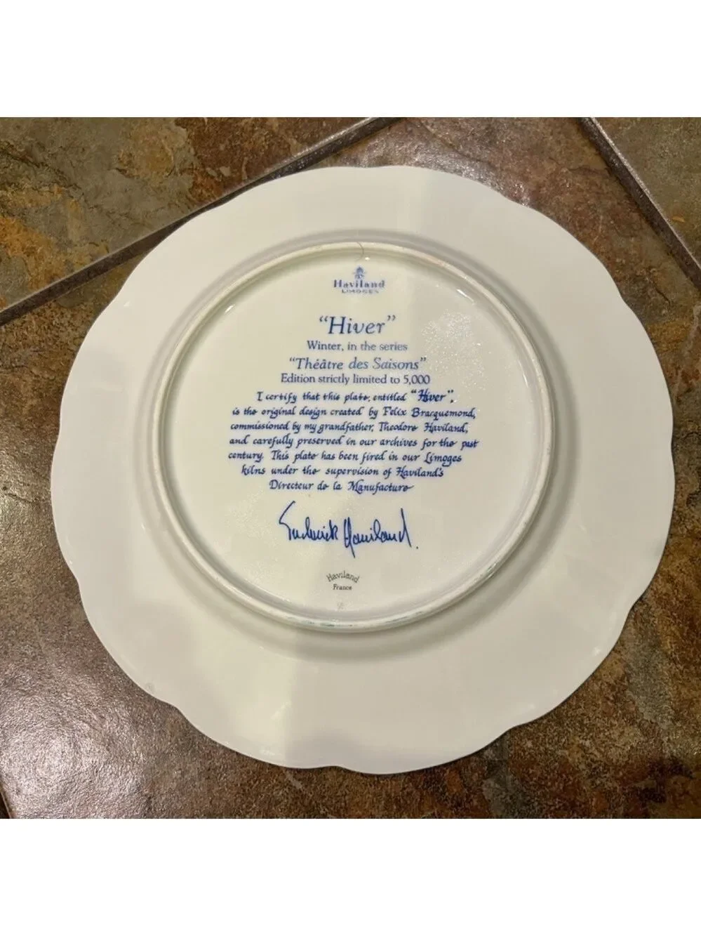Haviland Limoges “Hiver” Theatre des Saisons Dinner Plate 10” No Flaws Gold Edge